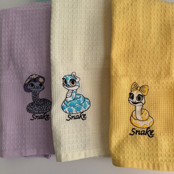 Set of 3 New Kitchen Towels 2025 Year of The Snake 40x60cm Embroidery Cotton - Picture 3 of 9